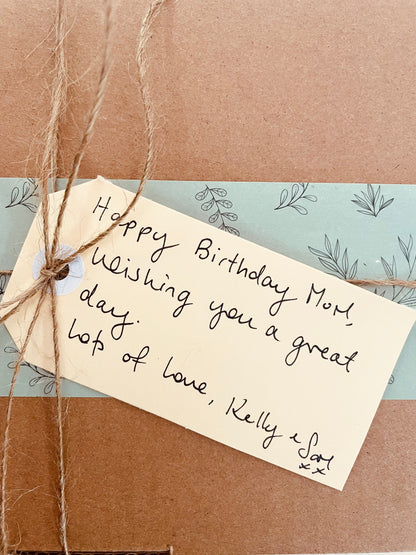 Personalised Gift with handwritten personalised note and sustainable gift wrapping 