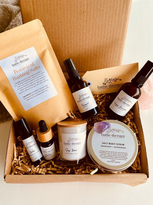 Luxury Wellness Gift Set bath salts, body oil, body scrub, room mist, bath oil, pule point roller delivery australia